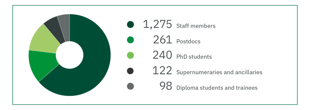 261 Postdocs
240 PhD students
122 Supernumeraries
and ancillaries
98 Diploma students
and trainees 