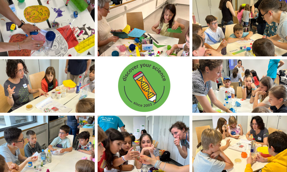 A collage of images showing children participating in a science workshop, surrounding the logo of the EMBL SEPE office.