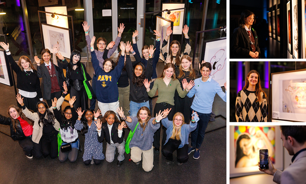 The images shows a group of adolescents and their artworks.